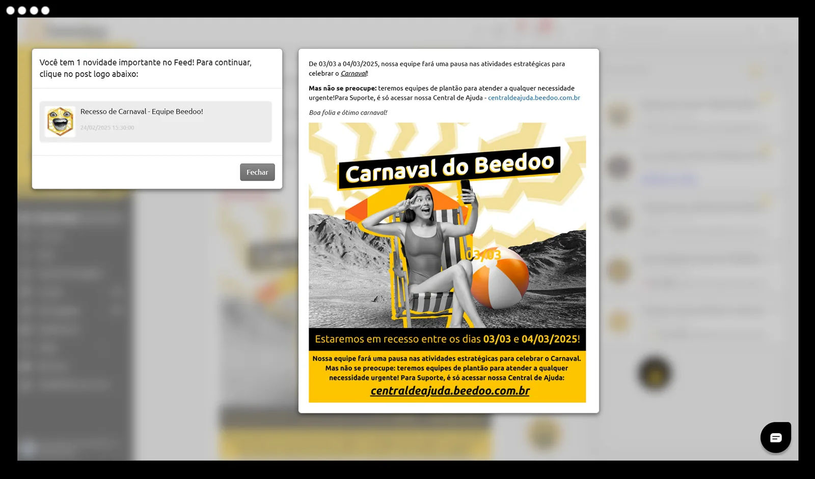 Tela do feed de comunicação do Beedoo, base da proposta de valor da plataforma