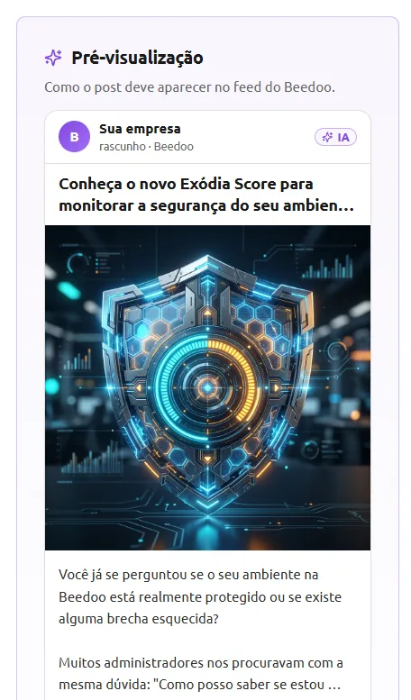 Pré-visualização de um post gerado pela IA do BeeStudio no feed do Beedoo