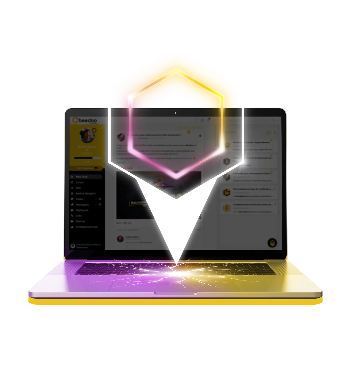Bee.AI entregando recomendações no feed do Beedoo em um notebook