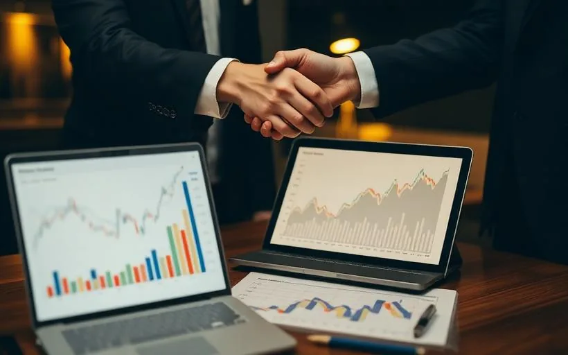 Acordo de investimento sendo fechado com gráficos de crescimento — cobertura do aporte de R$ 20 milhões