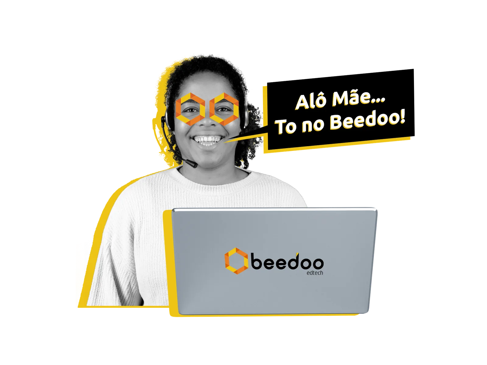 Atendente sorrindo usando o Beedoo